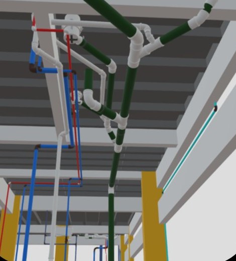 Modelo 3D das mesmas tubulações, compatibilizado com a estrutura